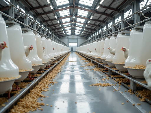 现代化农牧科技园区概念图，绿色生态的养殖环境，高科技设施设备，蓝天白云背景